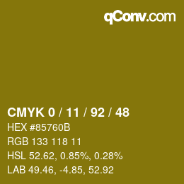 カラーコード: CMYK 0 / 11 / 92 / 48 | qconv.com