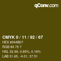 カラーコード: CMYK 0 / 11 / 92 / 67 | qconv.com