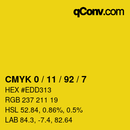 カラーコード: CMYK 0 / 11 / 92 / 7 | qconv.com