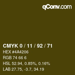 カラーコード: CMYK 0 / 11 / 92 / 71 | qconv.com