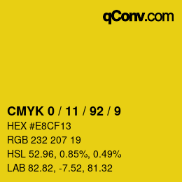 カラーコード: CMYK 0 / 11 / 92 / 9 | qconv.com