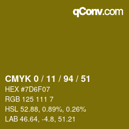 カラーコード: CMYK 0 / 11 / 94 / 51 | qconv.com