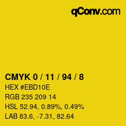 カラーコード: CMYK 0 / 11 / 94 / 8 | qconv.com