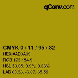 カラーコード: CMYK 0 / 11 / 95 / 32 | qconv.com