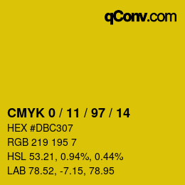 颜色代码: CMYK 0 / 11 / 97 / 14 | qconv.com
