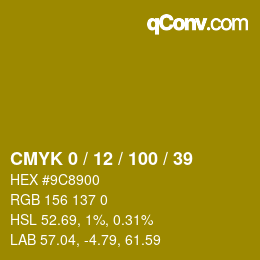 Código de color: CMYK 0 / 12 / 100 / 39 | qconv.com