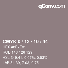 カラーコード: CMYK 0 / 12 / 10 / 44 | qconv.com