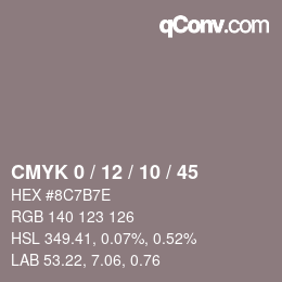 Color code: CMYK 0 / 12 / 10 / 45 | qconv.com