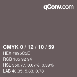 Farbcode: CMYK 0 / 12 / 10 / 59 | qconv.com