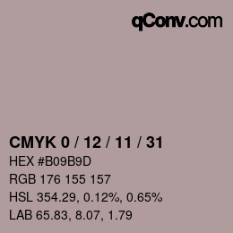 カラーコード: CMYK 0 / 12 / 11 / 31 | qconv.com