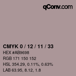 カラーコード: CMYK 0 / 12 / 11 / 33 | qconv.com
