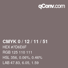 Farbcode: CMYK 0 / 12 / 11 / 51 | qconv.com