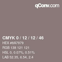 カラーコード: CMYK 0 / 12 / 12 / 46 | qconv.com