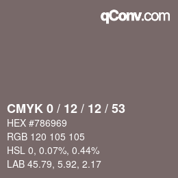 Color code: CMYK 0 / 12 / 12 / 53 | qconv.com