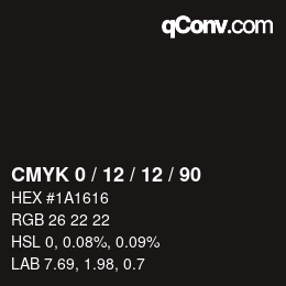 Color code: CMYK 0 / 12 / 12 / 90 | qconv.com