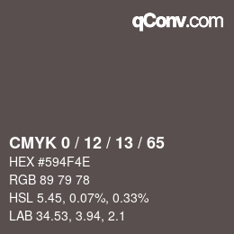 カラーコード: CMYK 0 / 12 / 13 / 65 | qconv.com