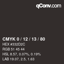 カラーコード: CMYK 0 / 12 / 13 / 80 | qconv.com