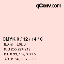 カラーコード: CMYK 0 / 12 / 14 / 0 | qconv.com