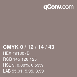 Color code: CMYK 0 / 12 / 14 / 43 | qconv.com