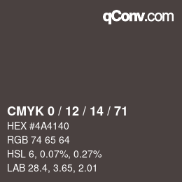 カラーコード: CMYK 0 / 12 / 14 / 71 | qconv.com