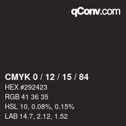 Color code: CMYK 0 / 12 / 15 / 84 | qconv.com