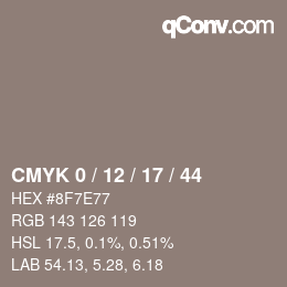 Code couleur: CMYK 0 / 12 / 17 / 44 | qconv.com