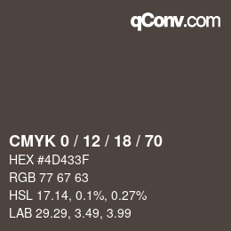 カラーコード: CMYK 0 / 12 / 18 / 70 | qconv.com