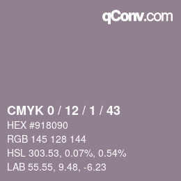カラーコード: CMYK 0 / 12 / 1 / 43 | qconv.com