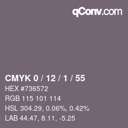カラーコード: CMYK 0 / 12 / 1 / 55 | qconv.com