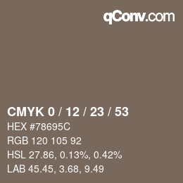 Color code: CMYK 0 / 12 / 23 / 53 | qconv.com