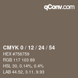 カラーコード: CMYK 0 / 12 / 24 / 54 | qconv.com