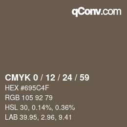カラーコード: CMYK 0 / 12 / 24 / 59 | qconv.com