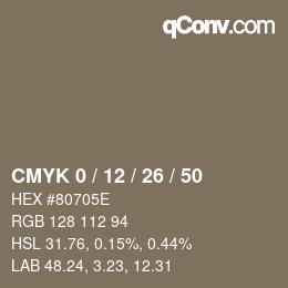 カラーコード: CMYK 0 / 12 / 26 / 50 | qconv.com