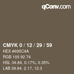 カラーコード: CMYK 0 / 12 / 29 / 59 | qconv.com