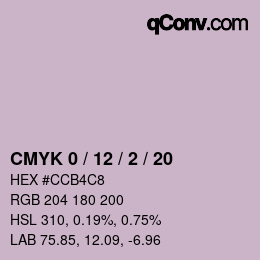 カラーコード: CMYK 0 / 12 / 2 / 20 | qconv.com