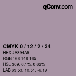 カラーコード: CMYK 0 / 12 / 2 / 34 | qconv.com