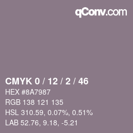 カラーコード: CMYK 0 / 12 / 2 / 46 | qconv.com