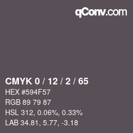 カラーコード: CMYK 0 / 12 / 2 / 65 | qconv.com
