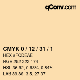 Farbcode: CMYK 0 / 12 / 31 / 1 | qconv.com