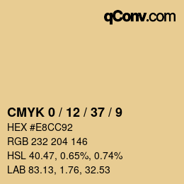 カラーコード: CMYK 0 / 12 / 37 / 9 | qconv.com