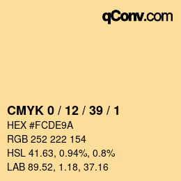 カラーコード: CMYK 0 / 12 / 39 / 1 | qconv.com