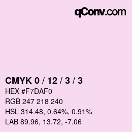 カラーコード: CMYK 0 / 12 / 3 / 3 | qconv.com