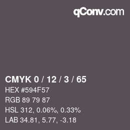 カラーコード: CMYK 0 / 12 / 3 / 65 | qconv.com