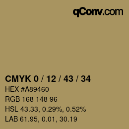 Farbcode: CMYK 0 / 12 / 43 / 34 | qconv.com