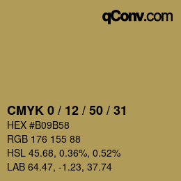 Code couleur: CMYK 0 / 12 / 50 / 31 | qconv.com