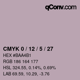カラーコード: CMYK 0 / 12 / 5 / 27 | qconv.com