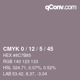 カラーコード: CMYK 0 / 12 / 5 / 45 | qconv.com