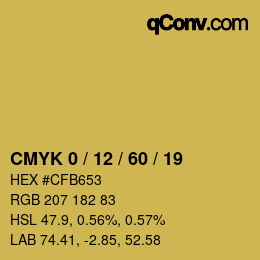 カラーコード: CMYK 0 / 12 / 60 / 19 | qconv.com