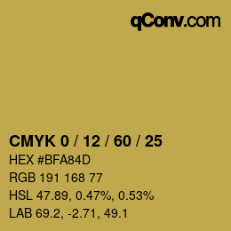 颜色代码: CMYK 0 / 12 / 60 / 25 | qconv.com