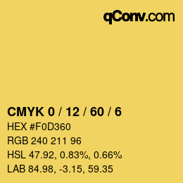 カラーコード: CMYK 0 / 12 / 60 / 6 | qconv.com